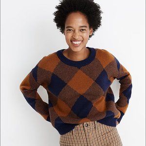 Madewell Mullen Pullover Sweater in Blue & Orange Plaid Size Large